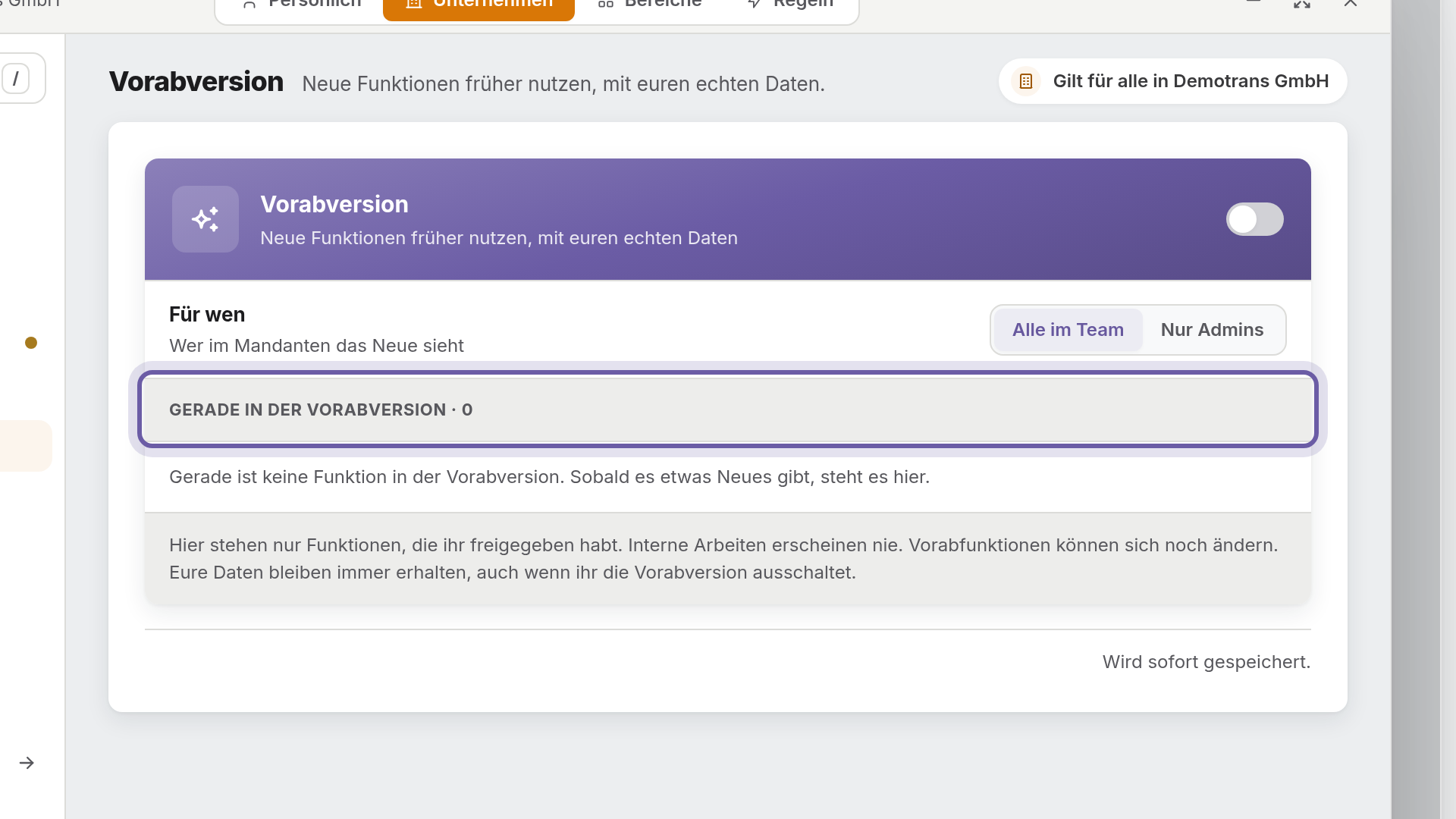 Einzelne Funktionen: Ansicht in flicono