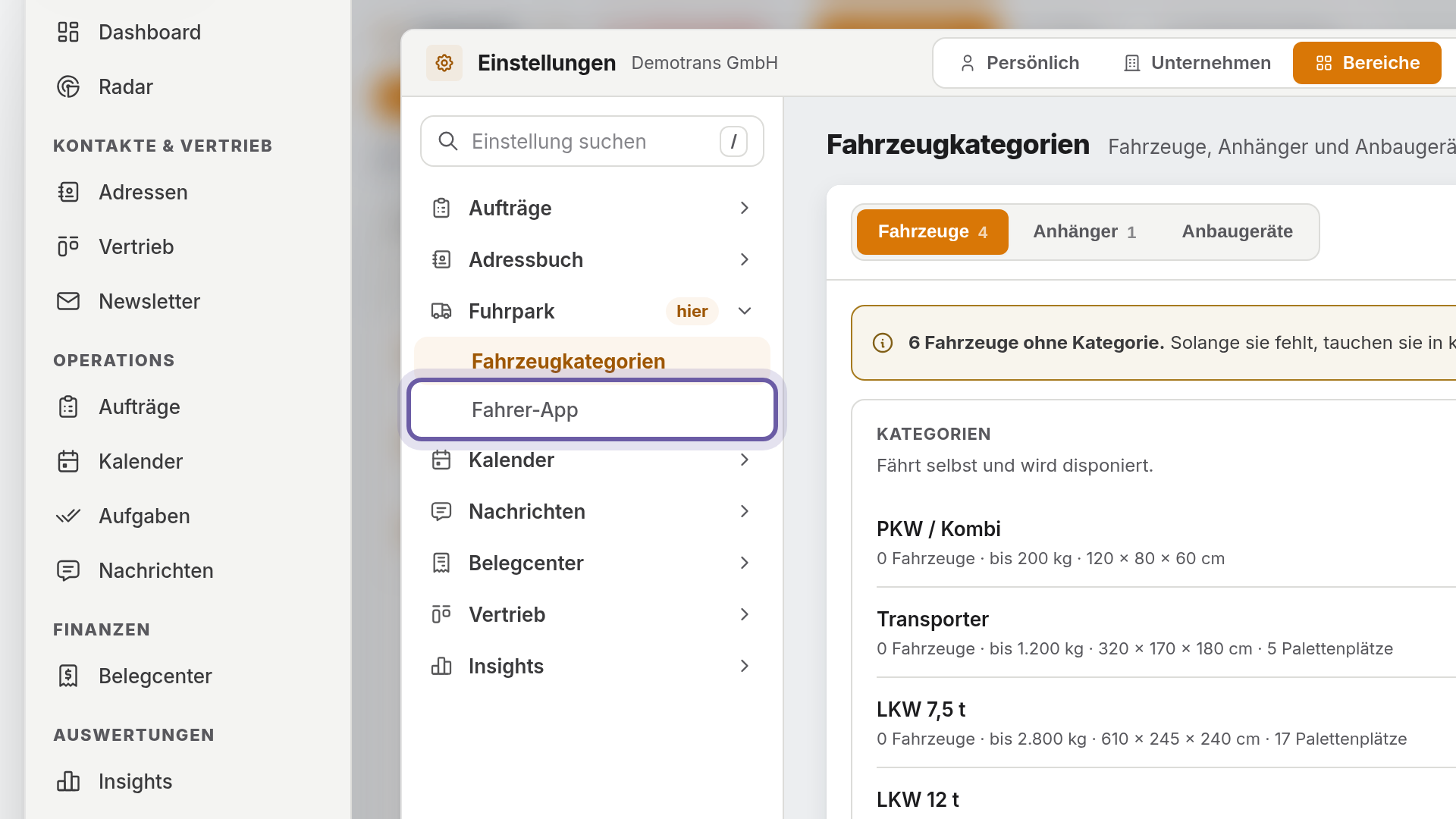 Fahrer-App öffnen: Ansicht in flicono