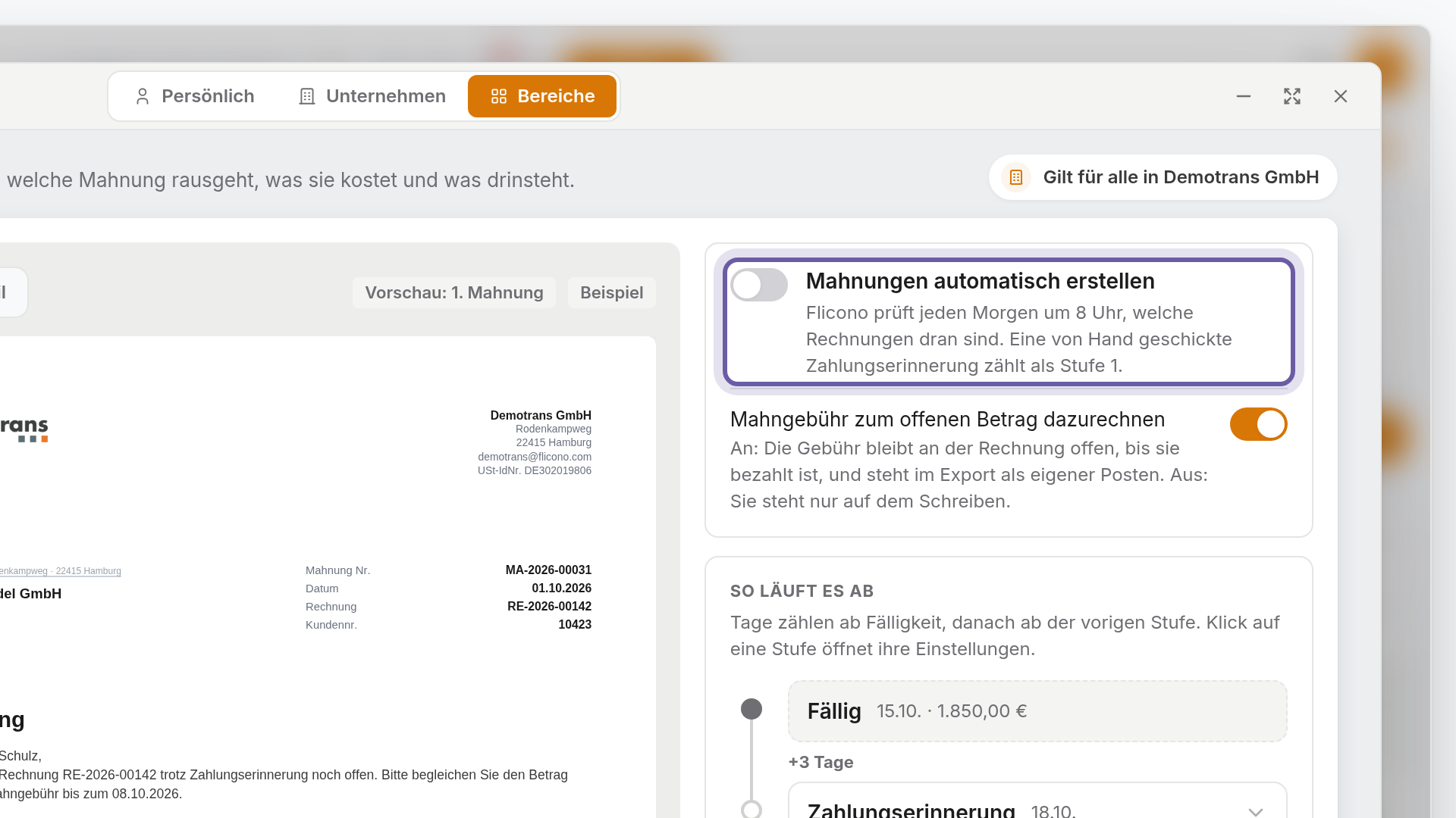 Automatik einschalten: Ansicht in flicono