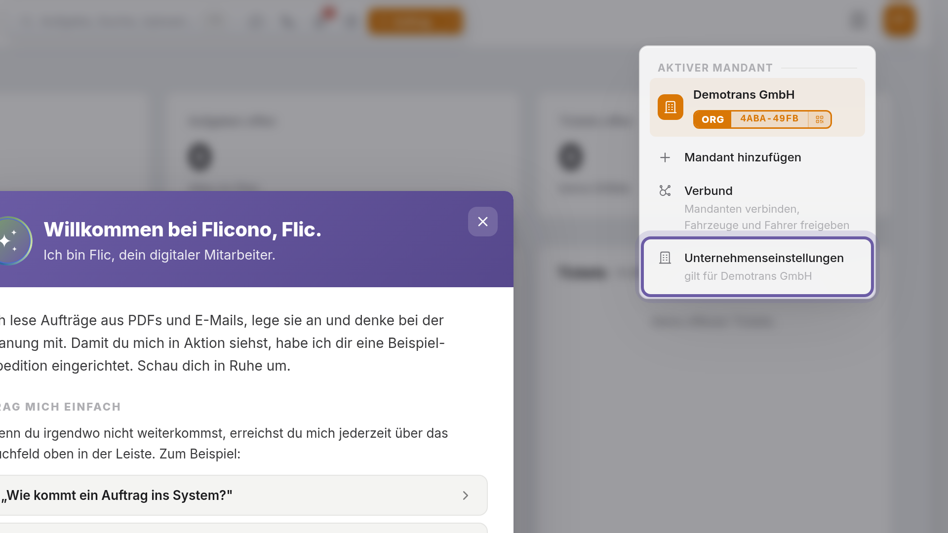 Einstellungen öffnen: Ansicht in flicono