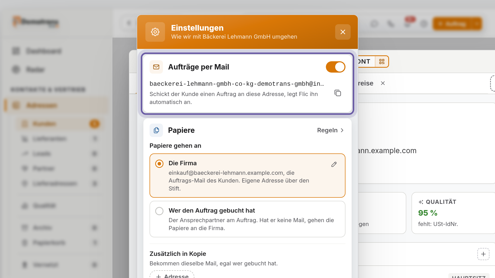 Aufträge per Mail: Ansicht in flicono