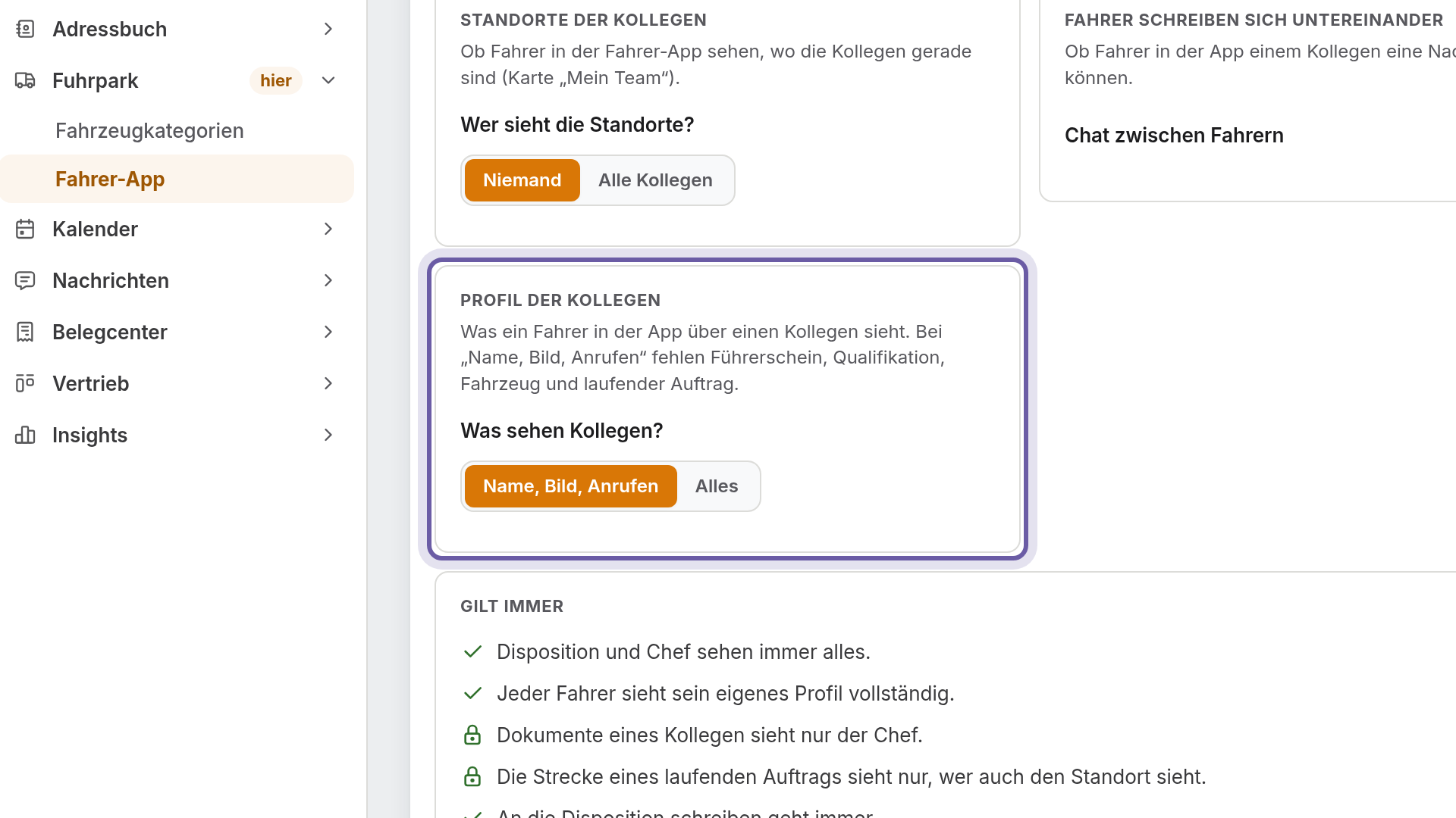 Profil der Kollegen: Ansicht in flicono