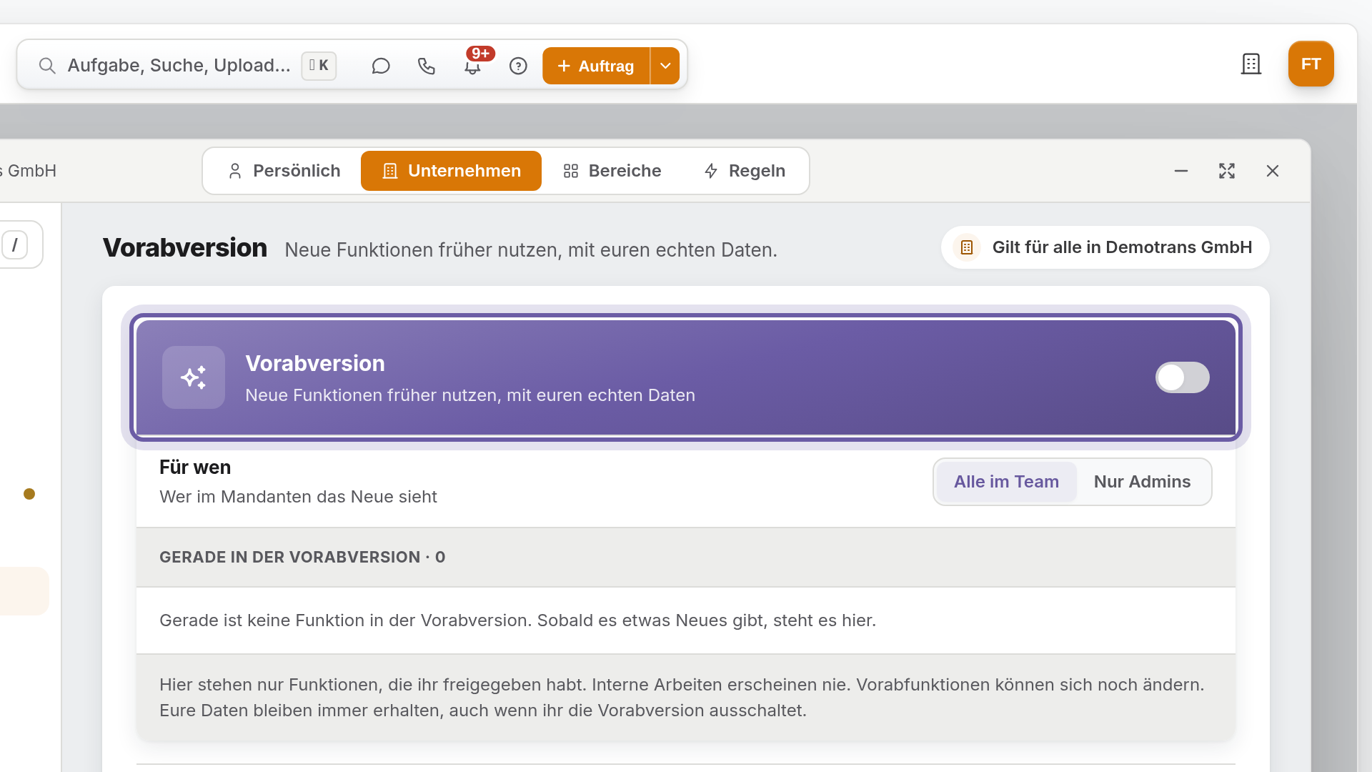 Vorabversion einschalten: Ansicht in flicono