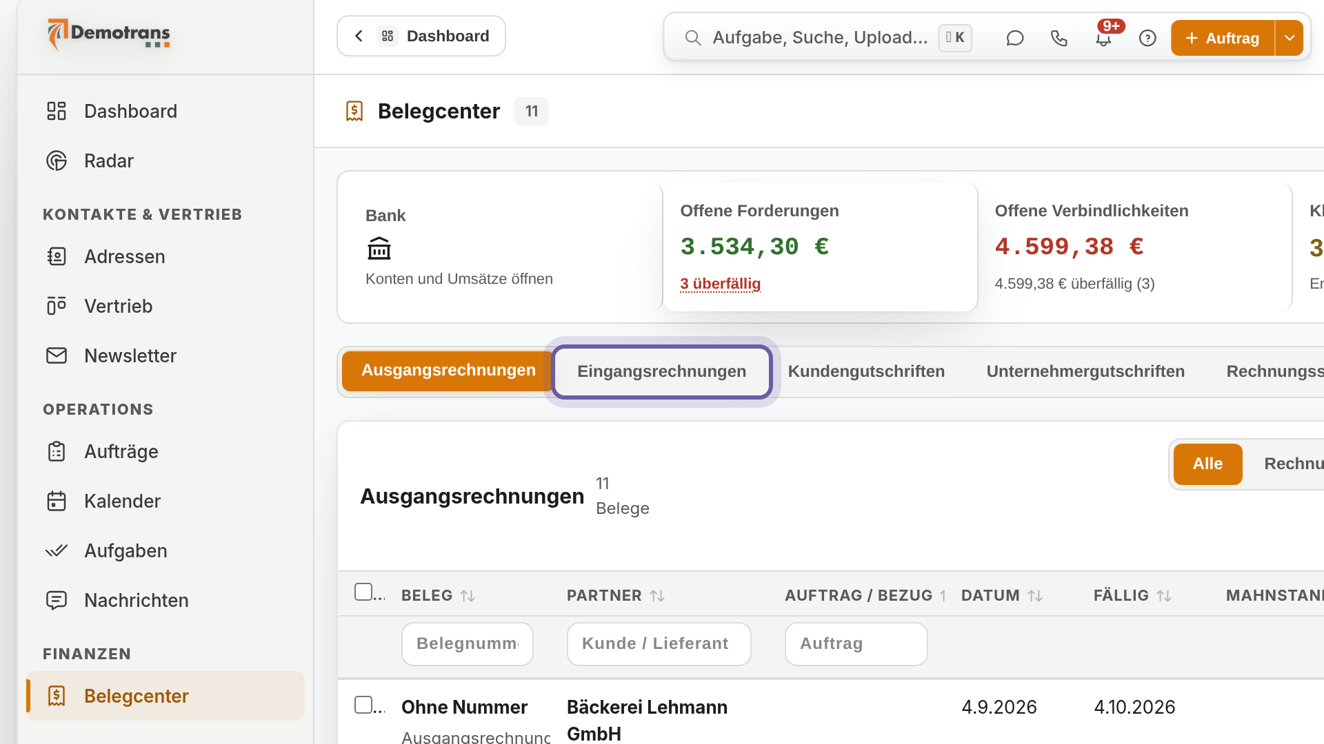 Eingangsrechnungen öffnen: Ansicht in flicono
